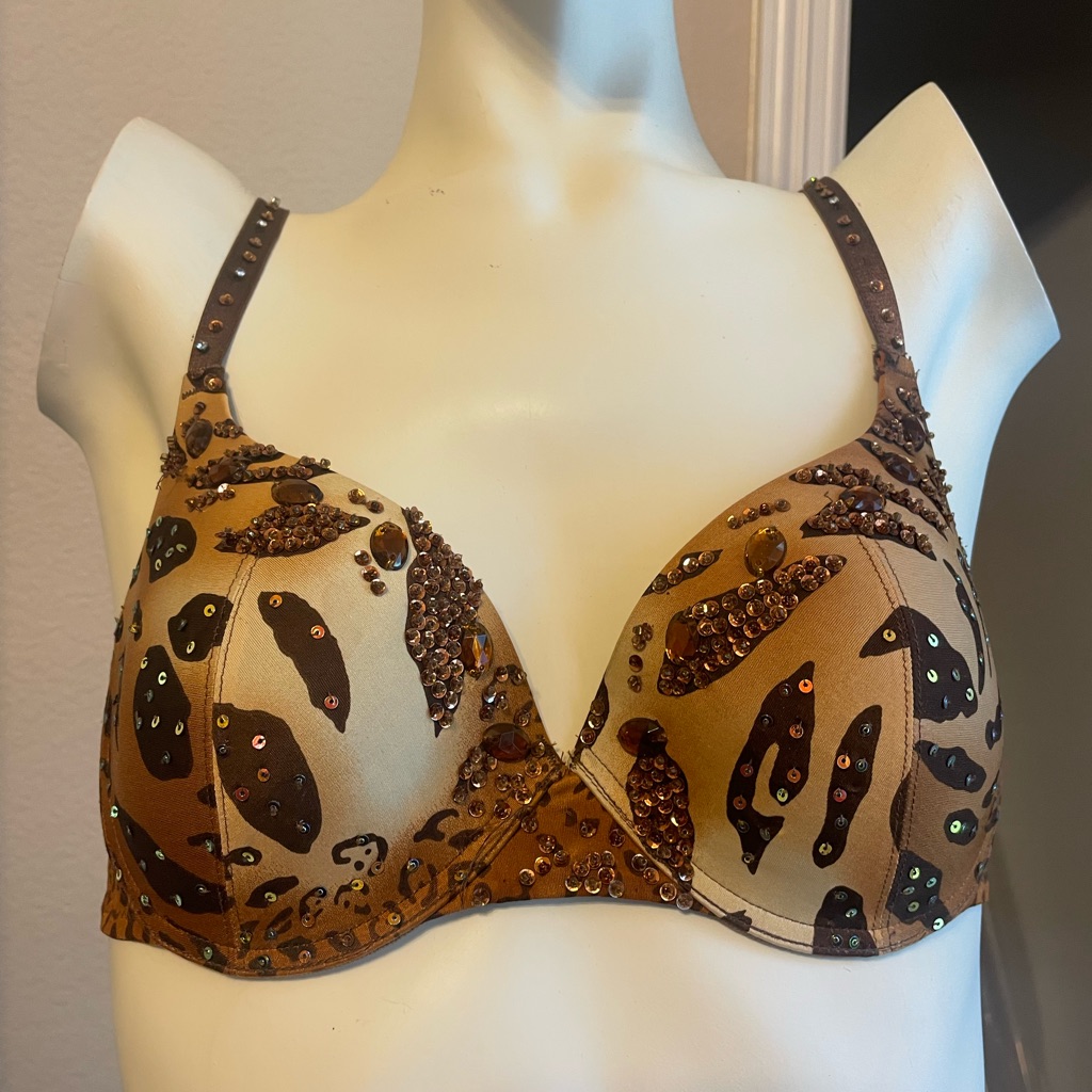 Marciano Tiger Print Brown Bronze Camel Embellished Bra 34dd